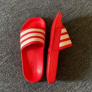 red adidas stripe slides